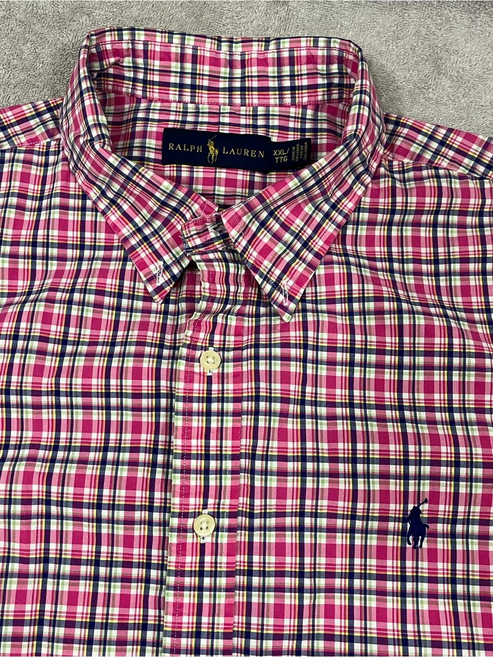 Ralph Lauren Mens XXL Pink Plaid Short Sleeve Button Down Shirt Cotton Pony Logo